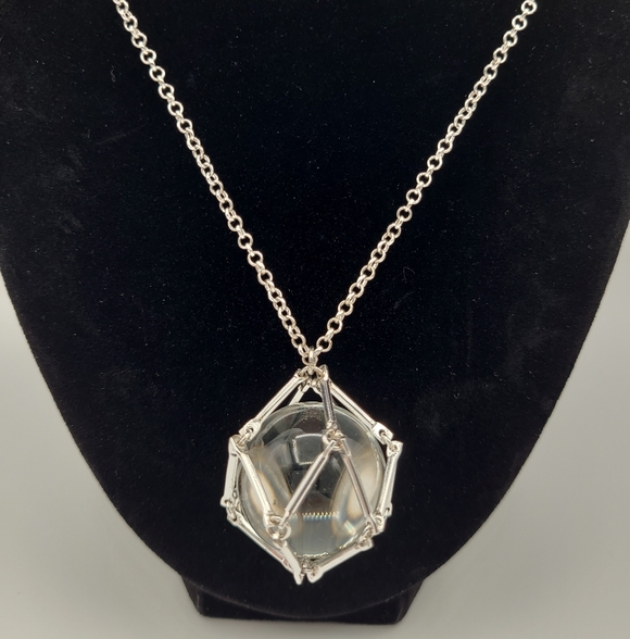 Long Silver Chain Necklace with Crystal Ball Pendant - Picture 3 of 8